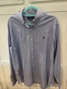 Ralph Lauren Men’s Navy and White Striped Button-Down Shirt